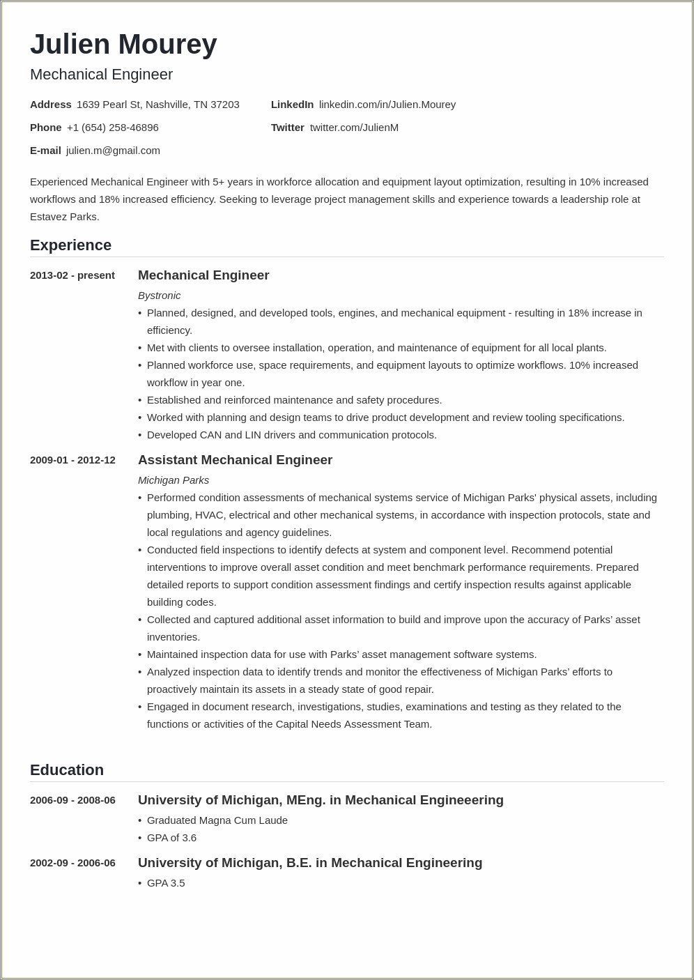 Resumes Summary For A Student Mechanicl Engineer