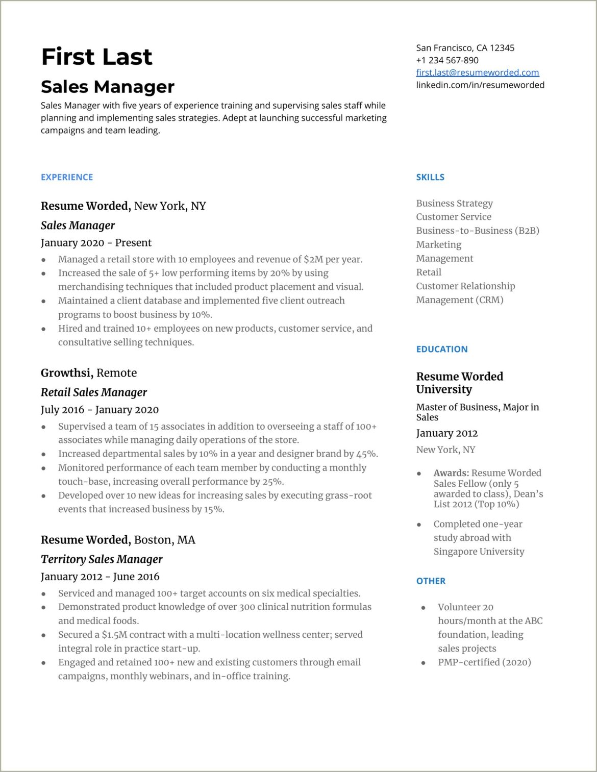 Retail Area Manager Job Description For Resume