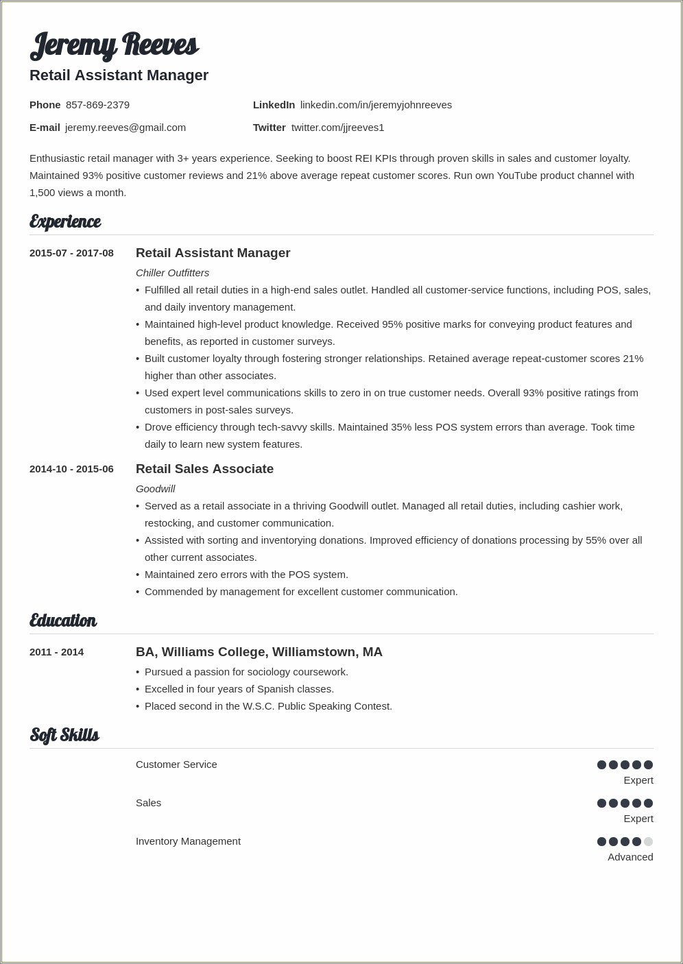 Retail Assistant Manager Job Description Resume