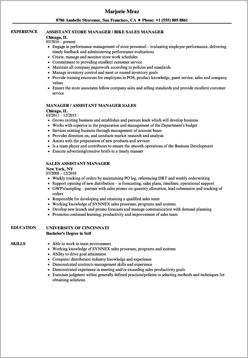 Retail Assistant Manager Job Skills For Resume
