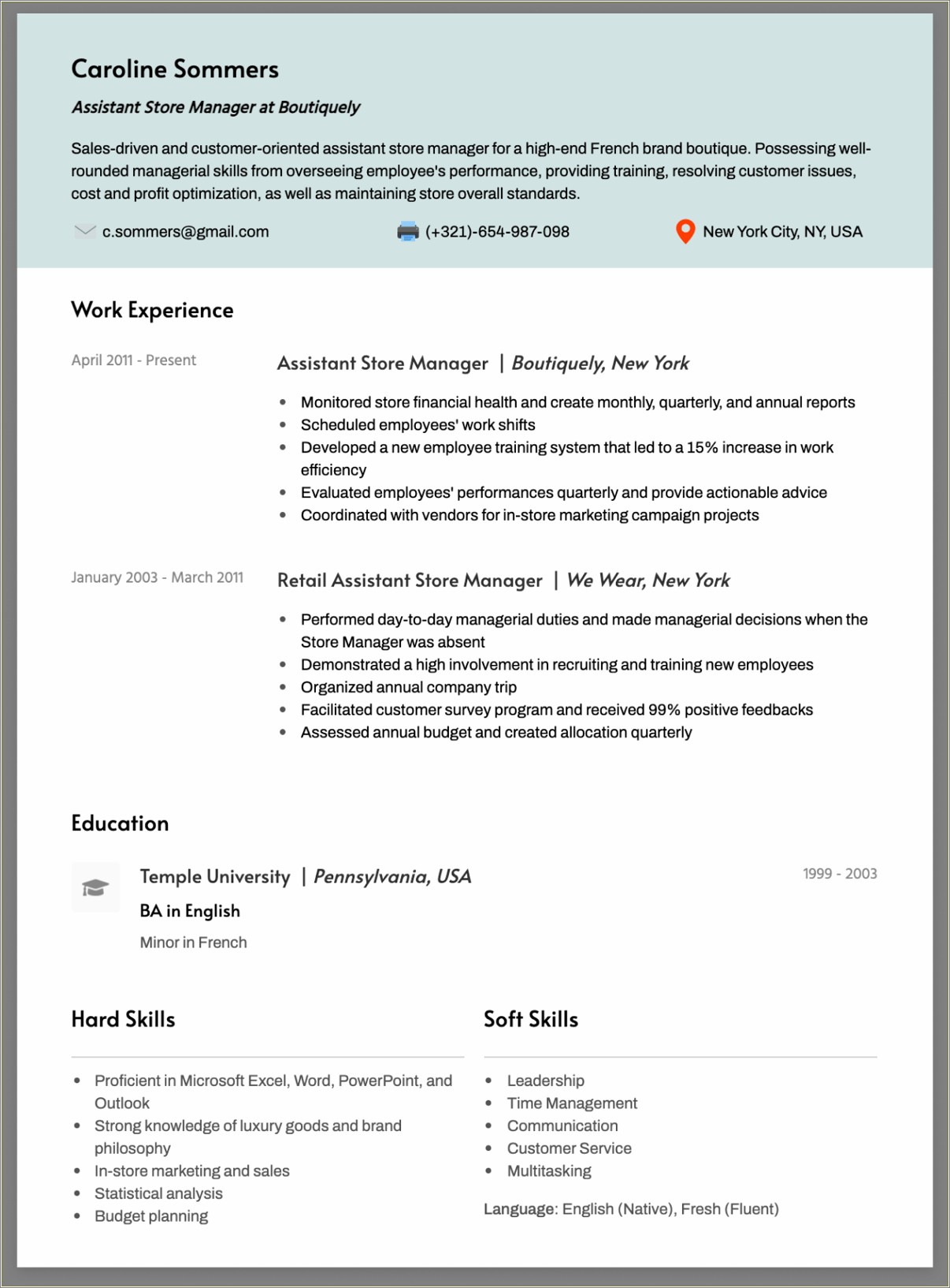 Retail Assistant Manager Resume Objective Examples