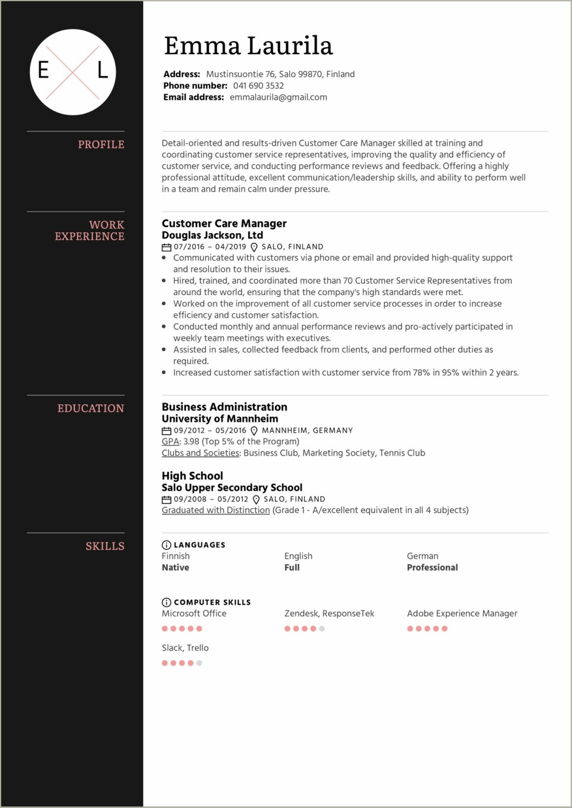 Retail Customer Service Manager Resume Samples Free