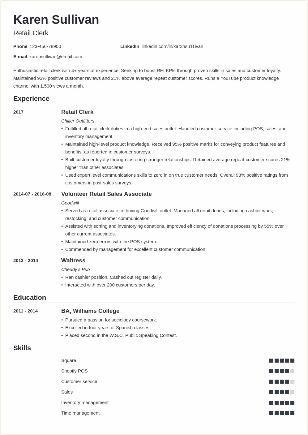 Retail Experience Job Functions For Resume Sampls