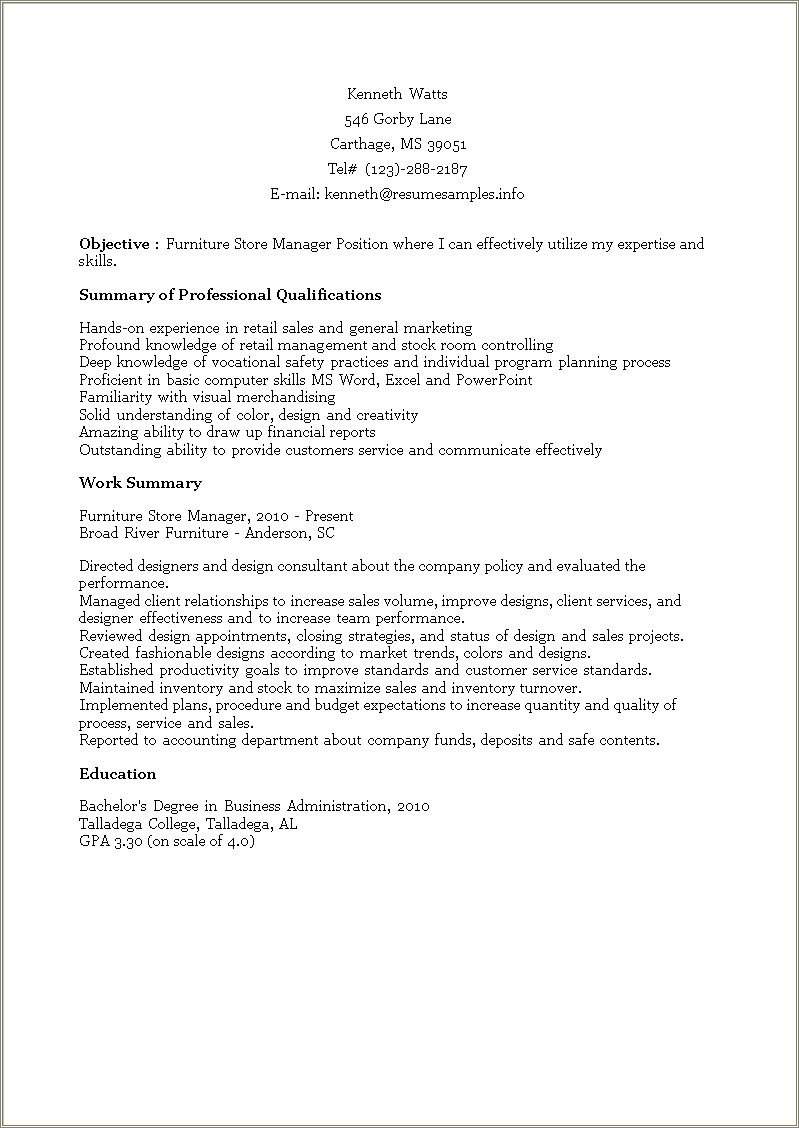 Retail General Manager Job Description Resume
