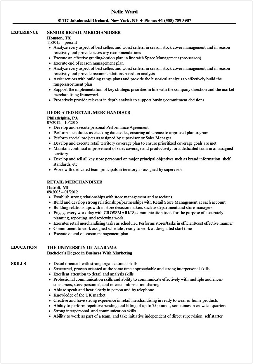 Retail Merchandiser Job Description For Resume