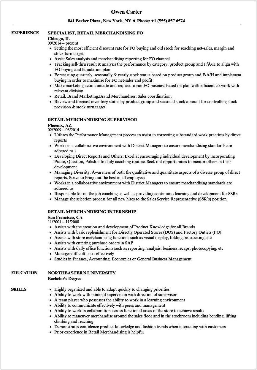 Retail Merchandiser Resume Example That Gets The Job