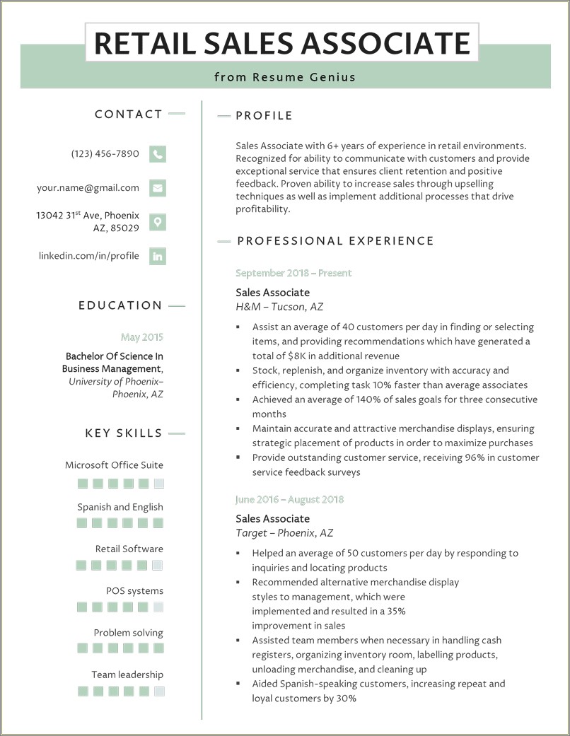 Retail Responsibilities To Put On Resume