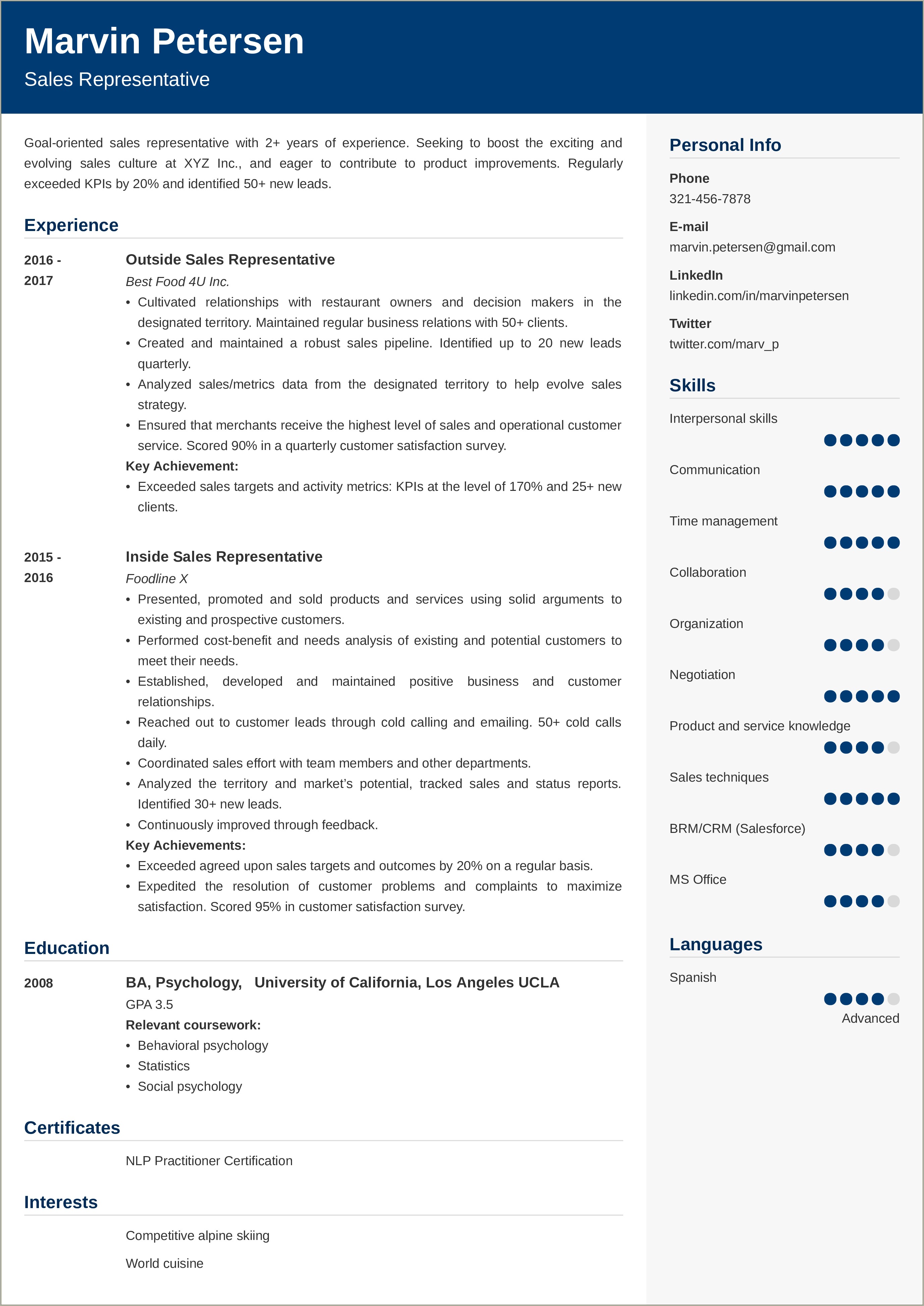 Retail Sales Consultant Experience On Resume