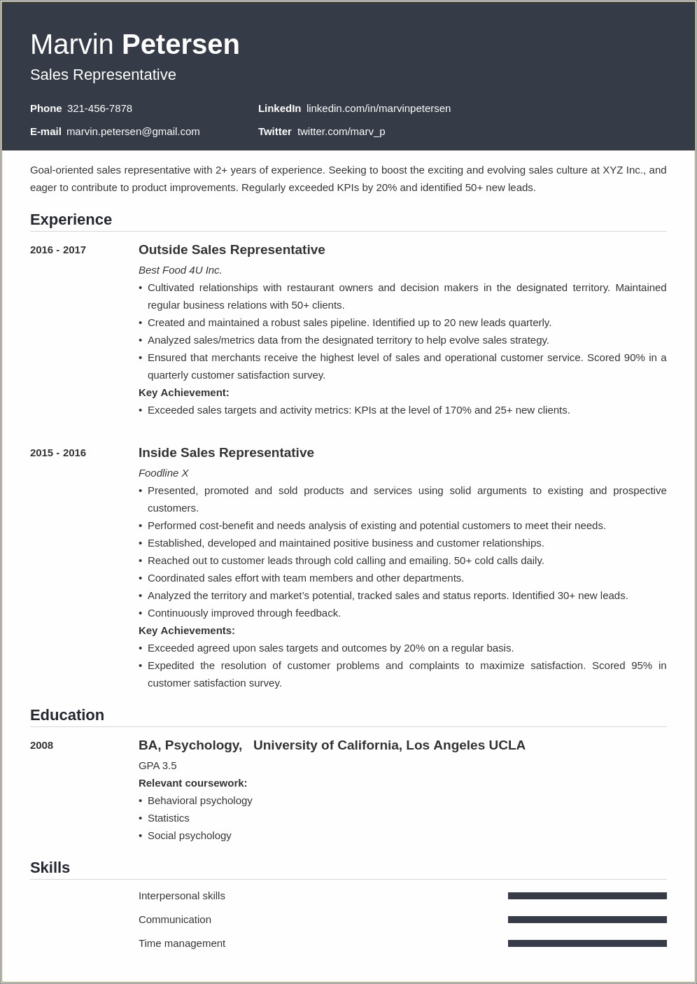 Retail Sales Manager Job Description Resume