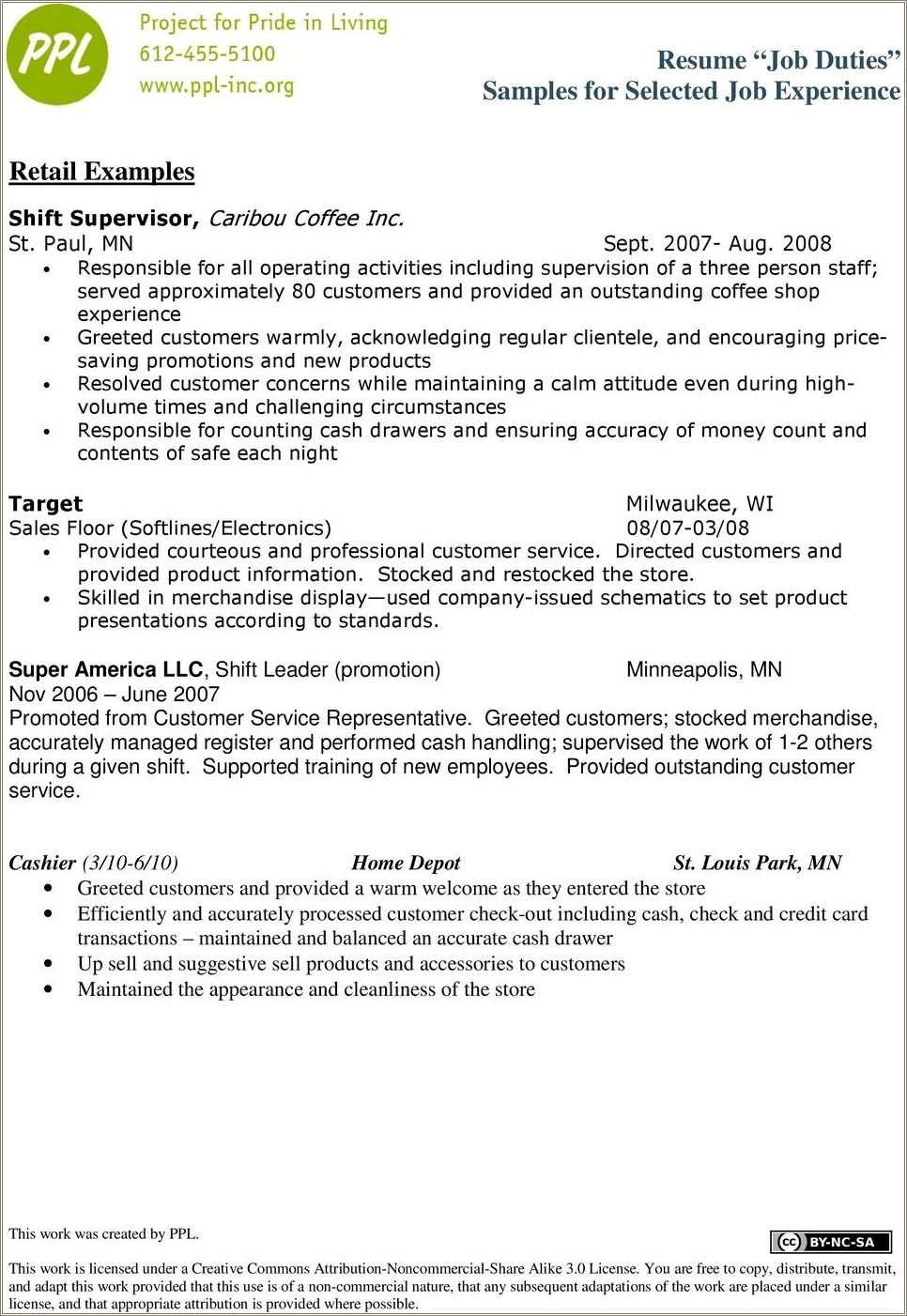Retail Shift Leader Job Description For Resume