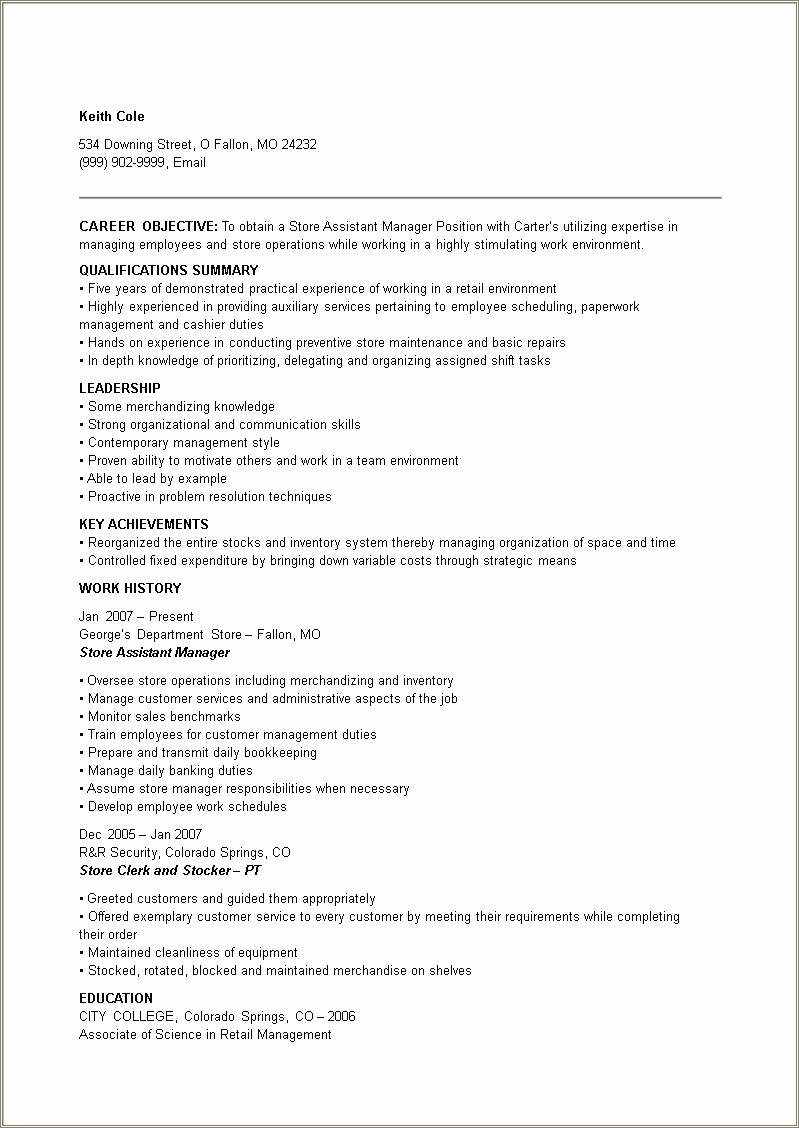 Retail Stocker Job Description For Resume