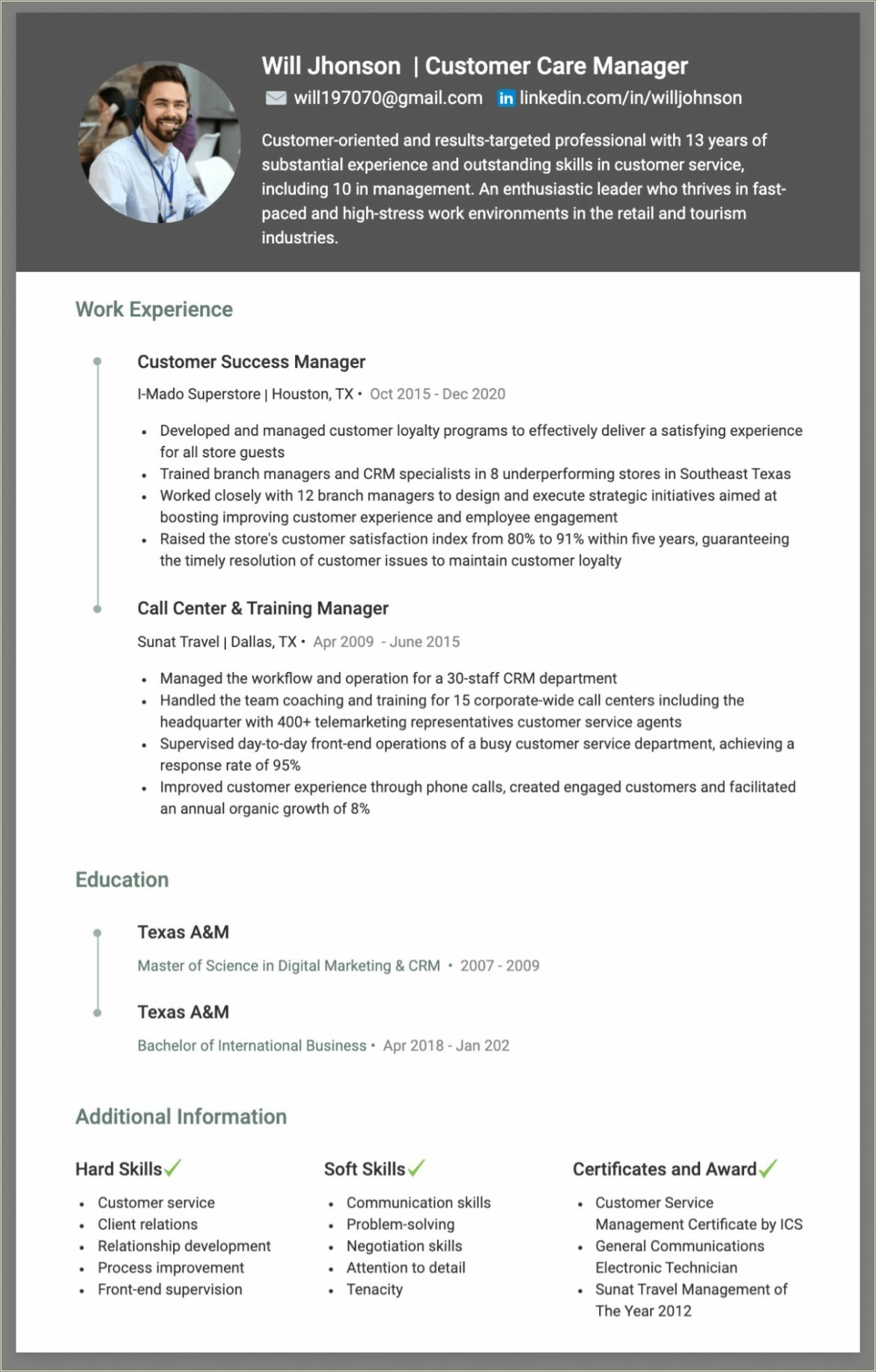 Retail Store Customer Service Manager Resume