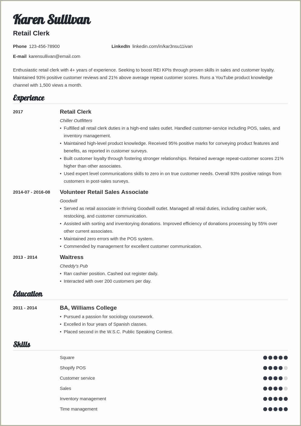Retail Store Job Description For Resume