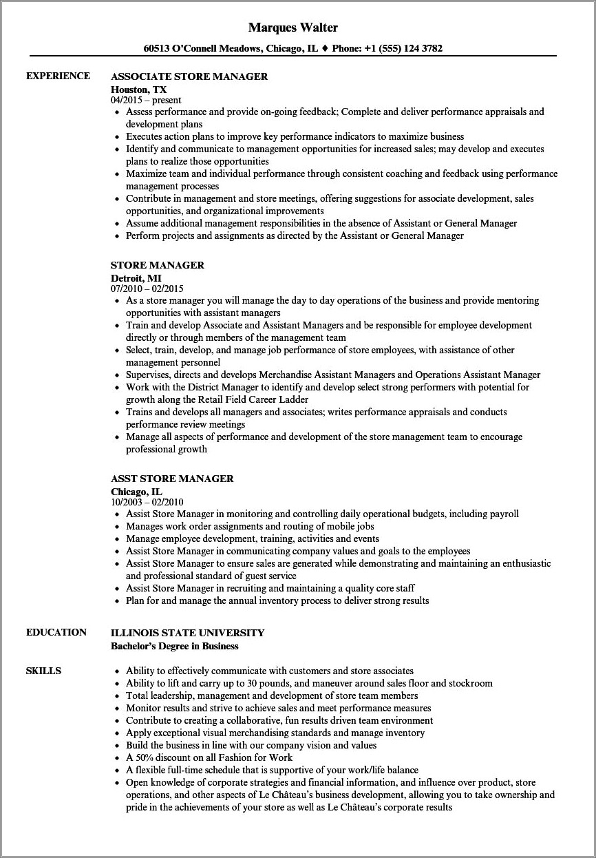 Retail Store Management Duties For A Resume