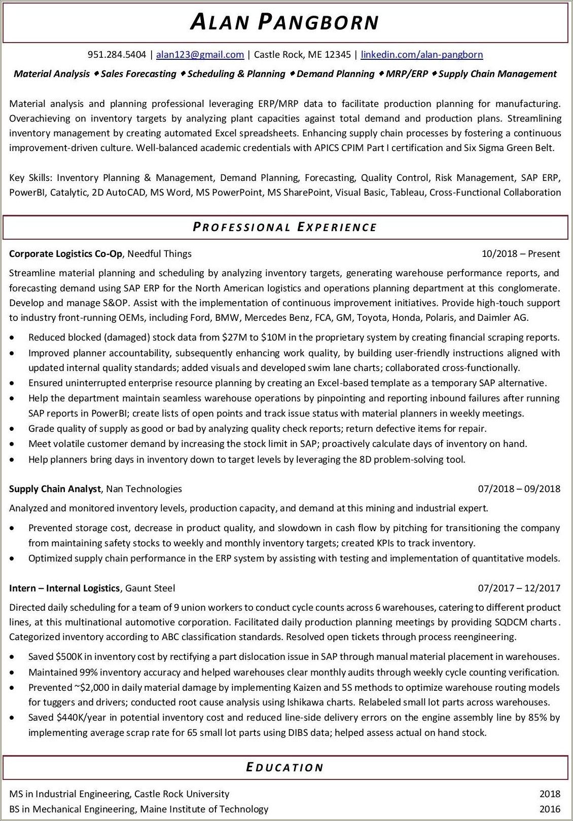 Risk Management Department Capitalized On Resume