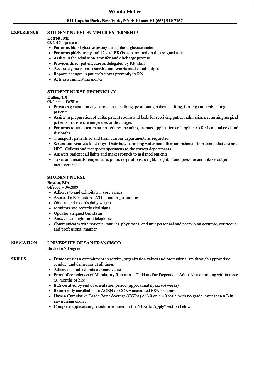 Rn Resume Format For College Admission Sample