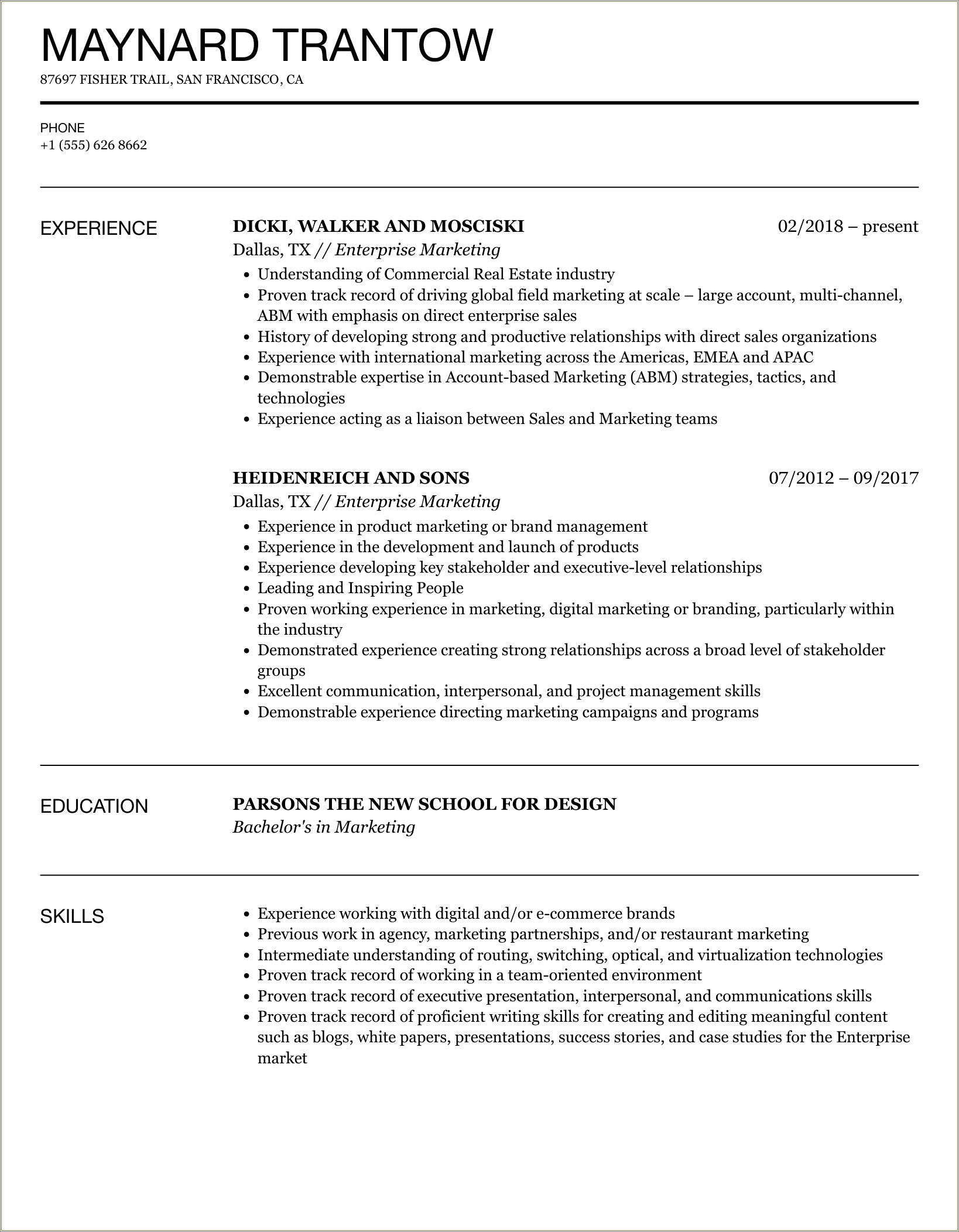 Rns E Enterprises Inc Resume Examples