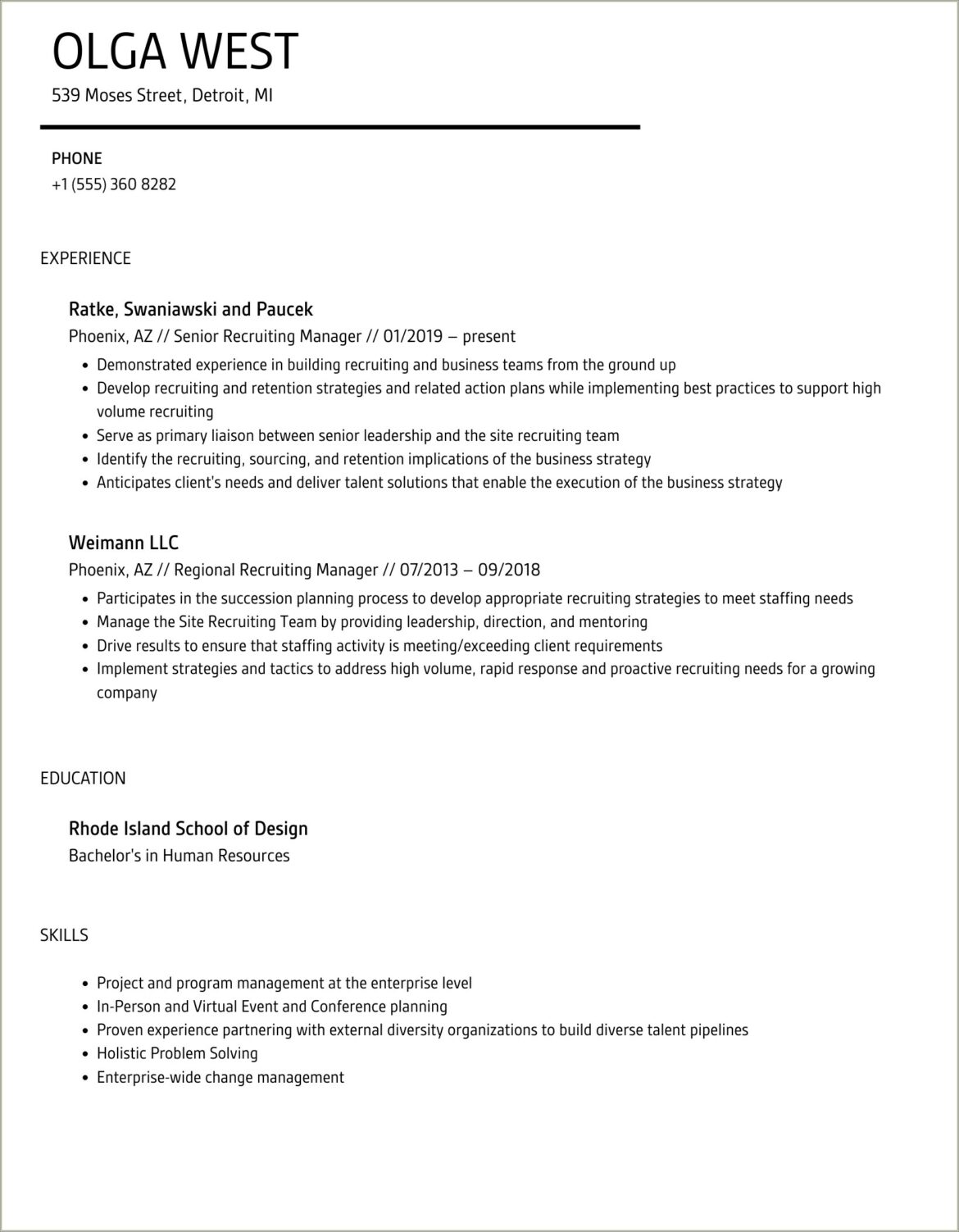 Robert Half Legal Recruiting Manager Resume