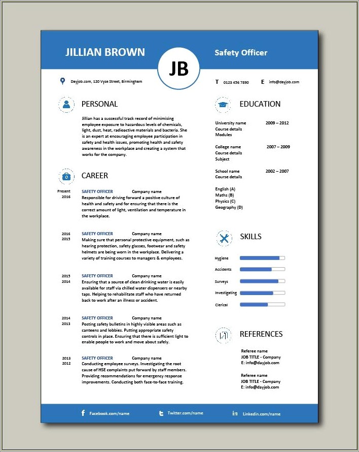 Safety Officer Resume Sample For Freshers