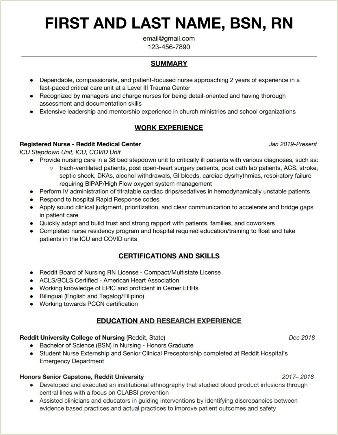 Safety Skills For New Grad Nursing Resume