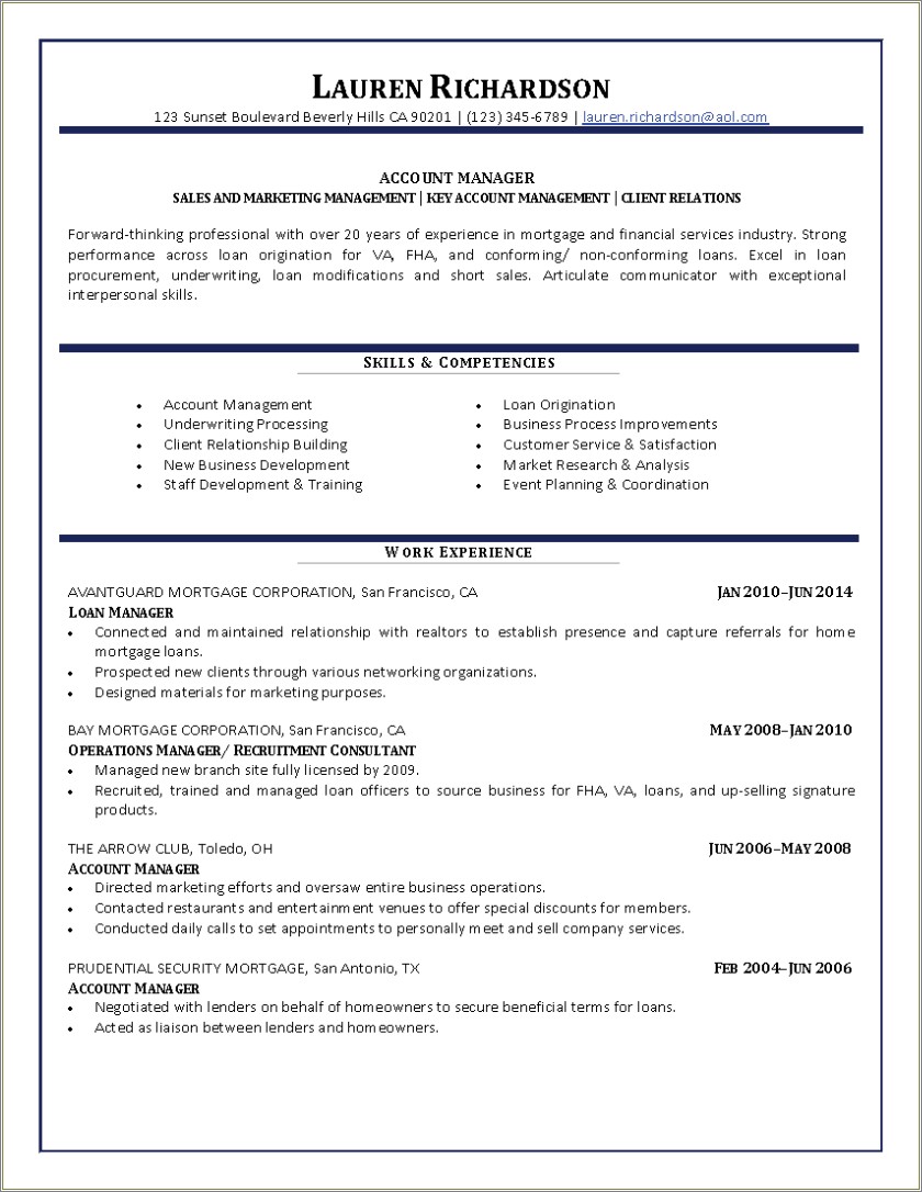 Sales Account Manager Skills For Resume