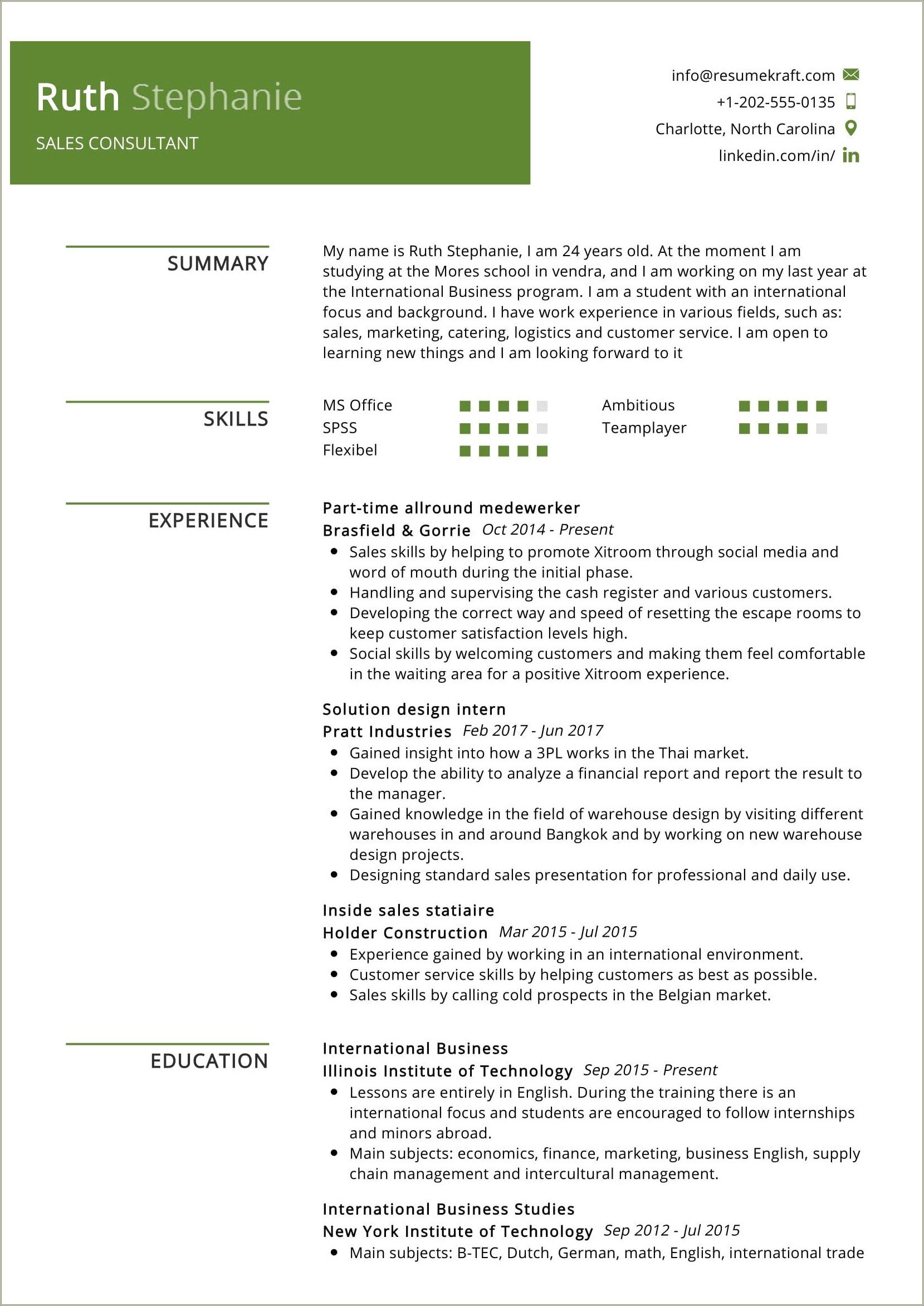 Sales And Marketing Intern Job Description For Resume