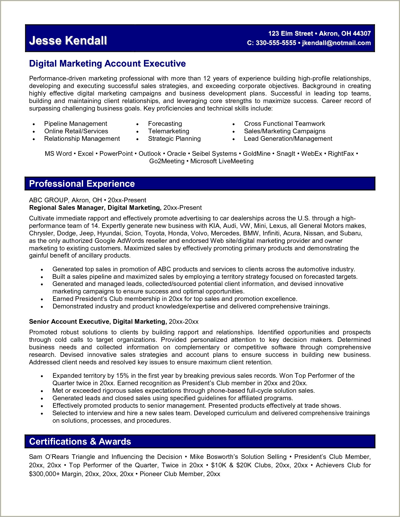Sales And Marketing Manager Job Description For Resume