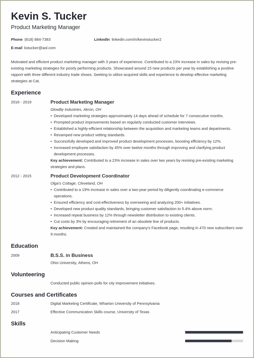 Sales And Marketing Manager Resume Summary