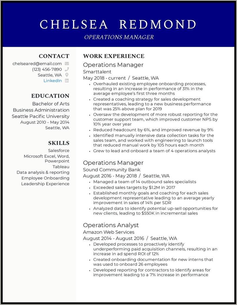 Sales And Operations Manager Resume Summary Statement