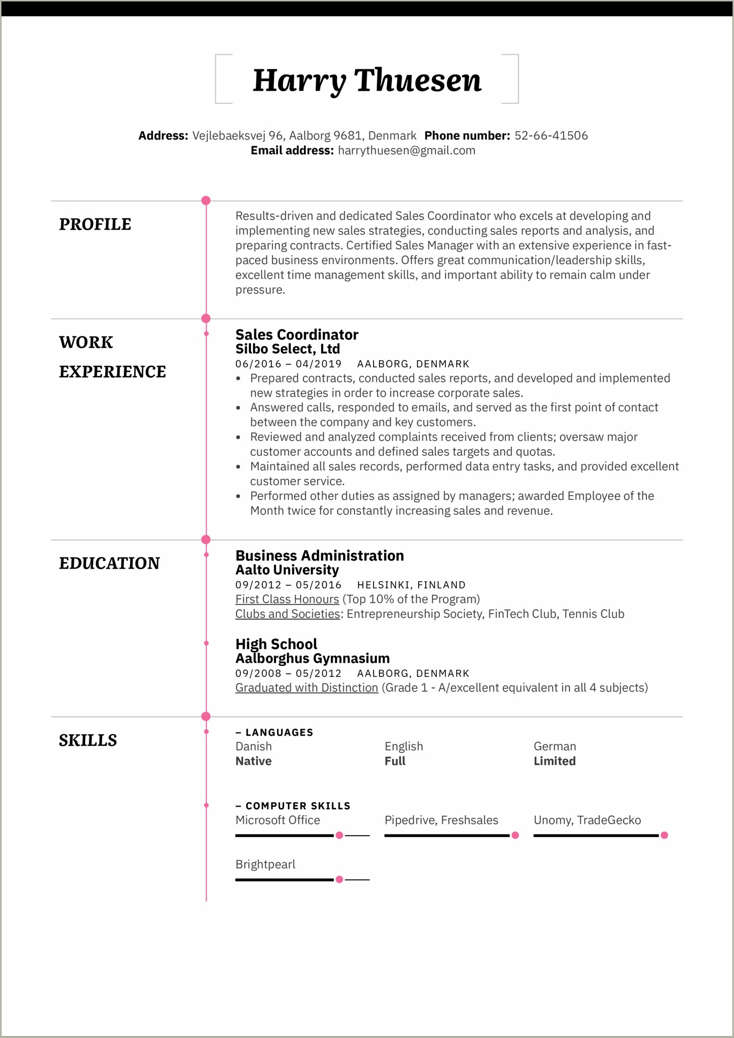 Sales Coordinator Job Description For Resume