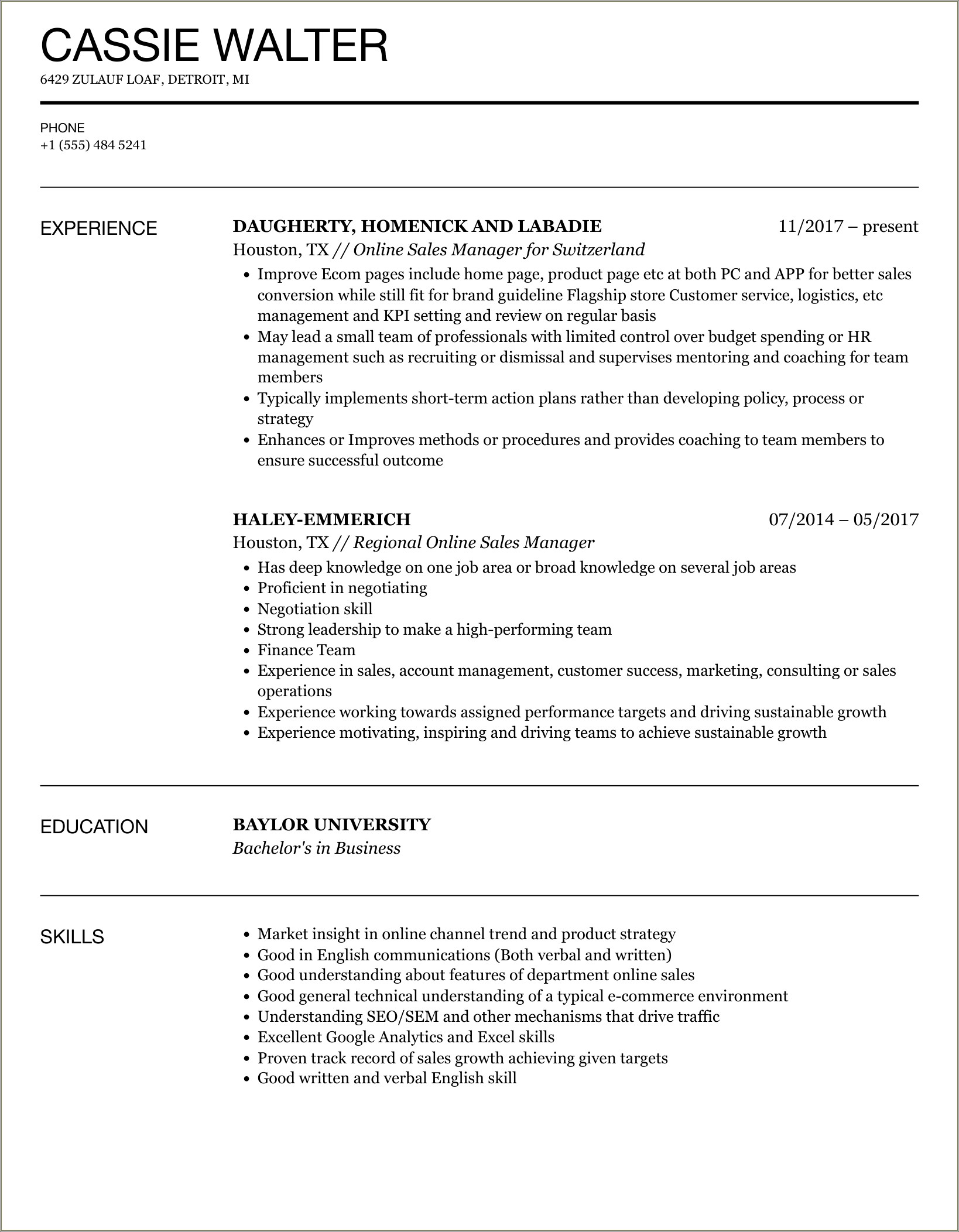 Sales Manager Or Management And Resume