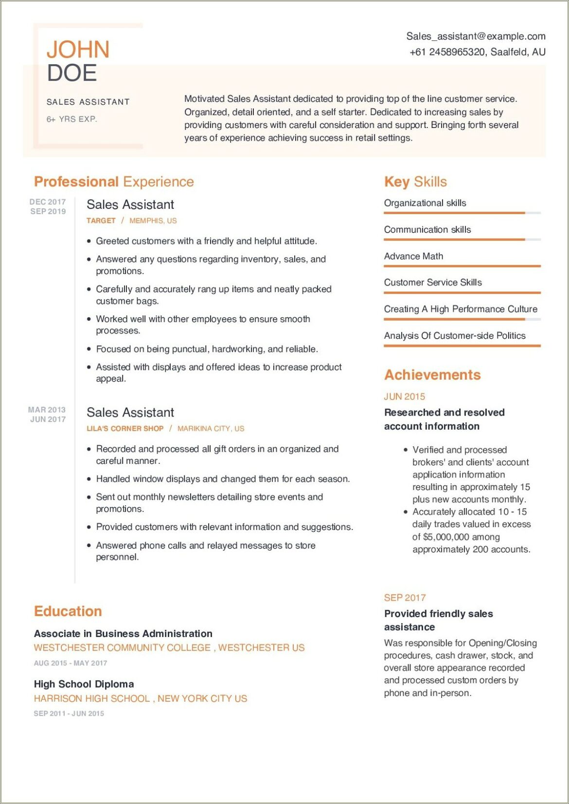 Sales Professional Resume Summary Of Qualifications Examples 2017