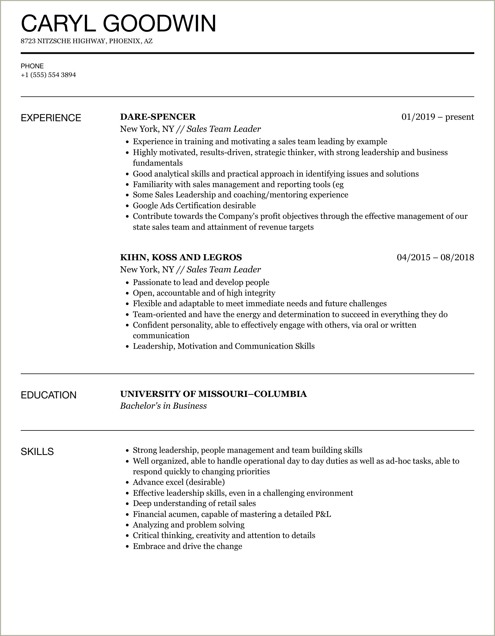 Sales Responsibilites That Look Good On A Resume