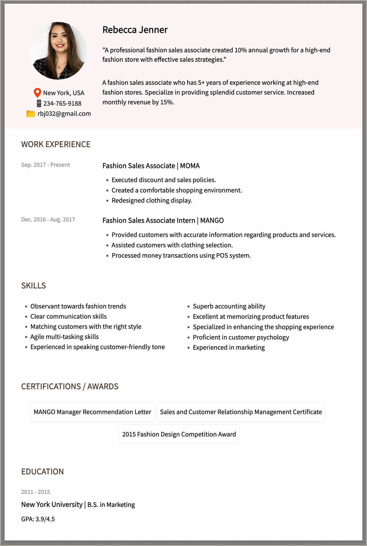 Sales Team Member Job Description Resume