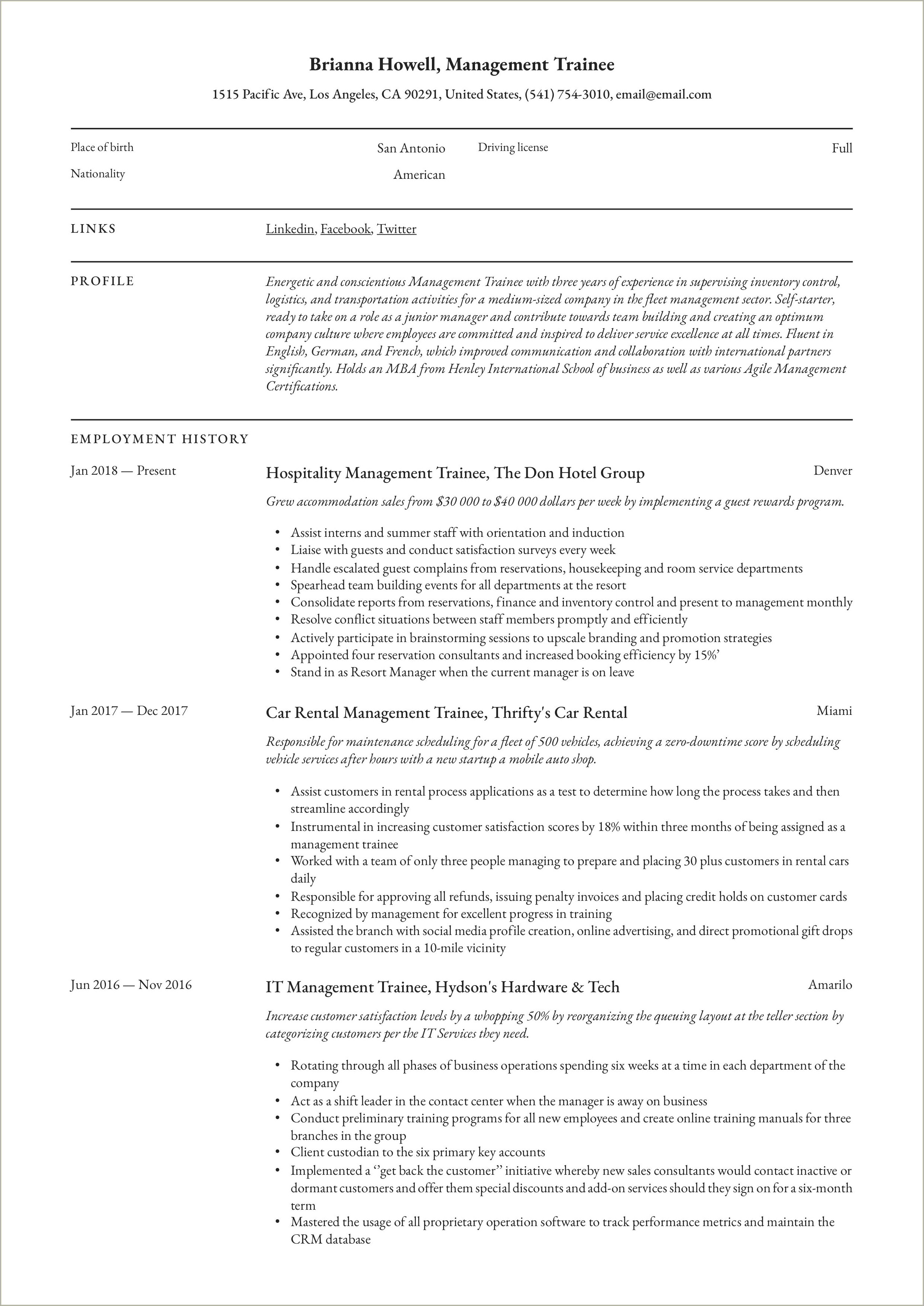 Sales Trainee Job Description For Resume