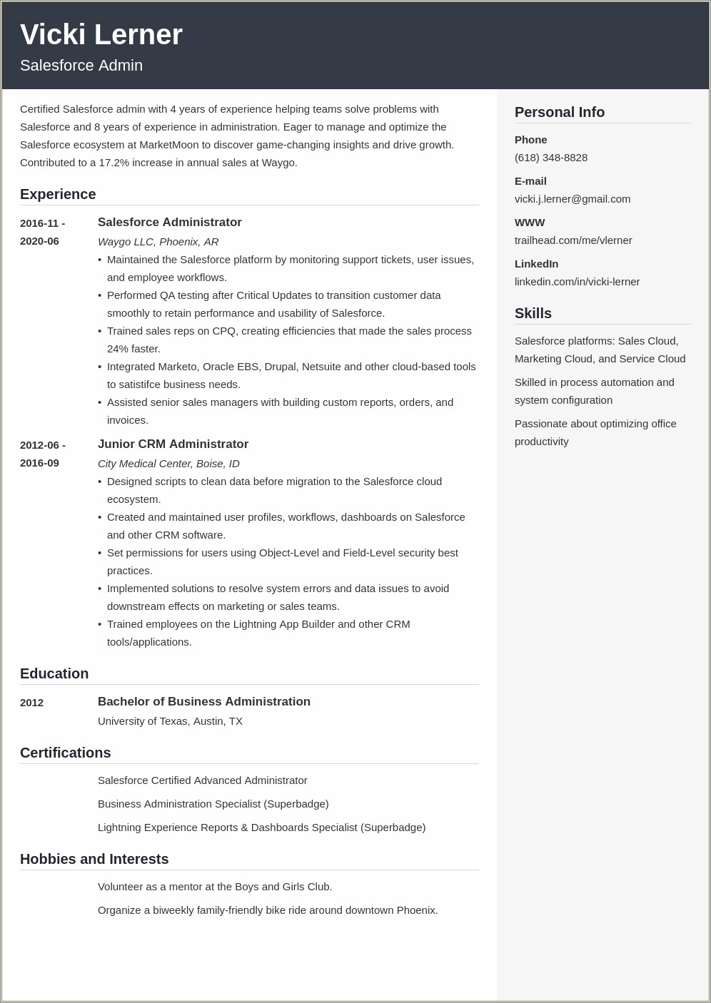 Salesforce Admin Resume For 4 Years Experience