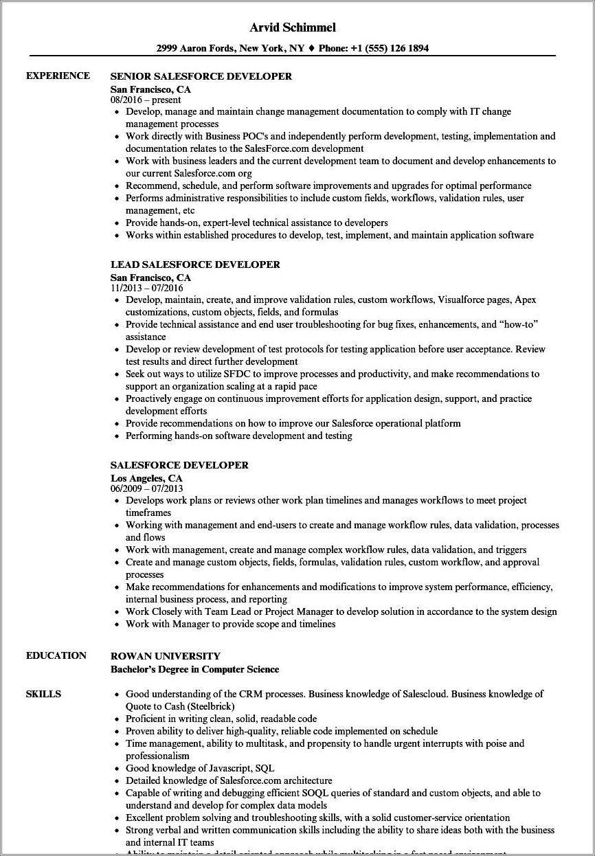 Salesforce Developer Resume With Apptus Clm Experience