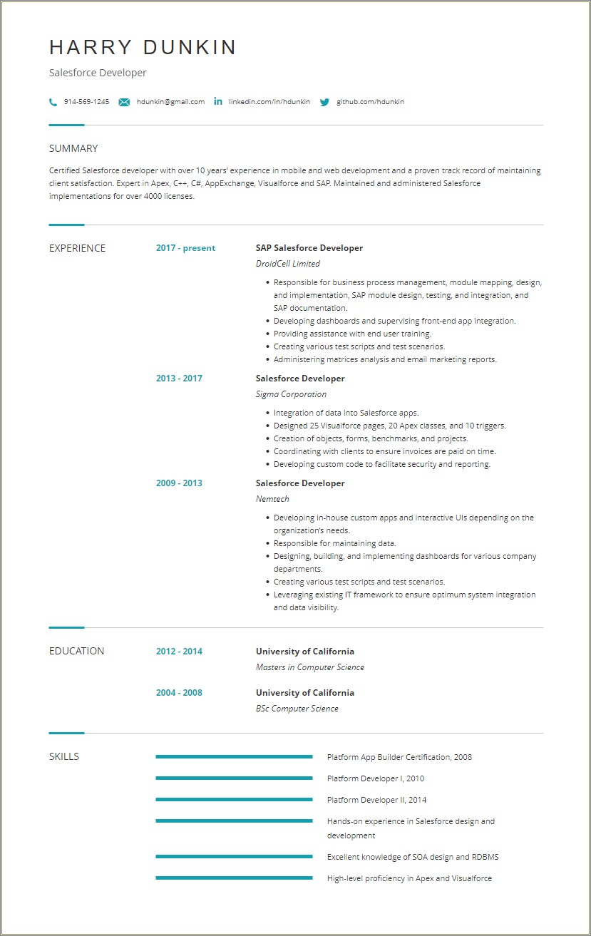 Salesforce Resume For 4 Years Experience