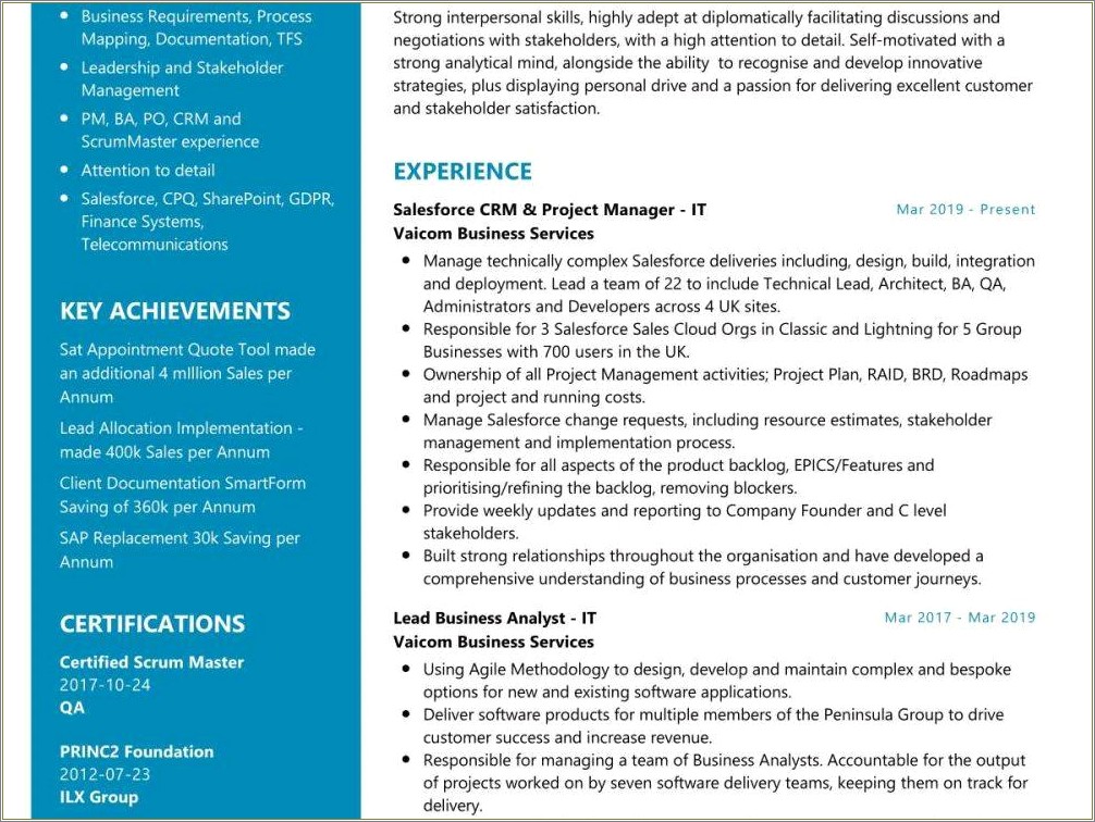 Salesforce Resume With Banking Experience Resumes