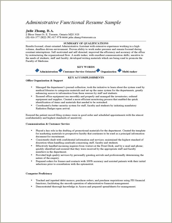 Sample Accomplishments For Administrative Assistant Resume