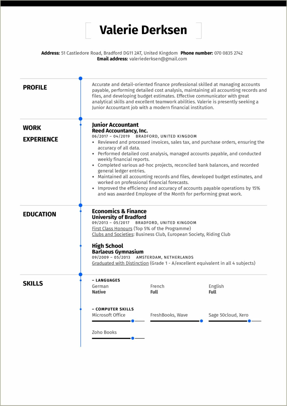 Sample Accounting Resume For Fresh Graduate