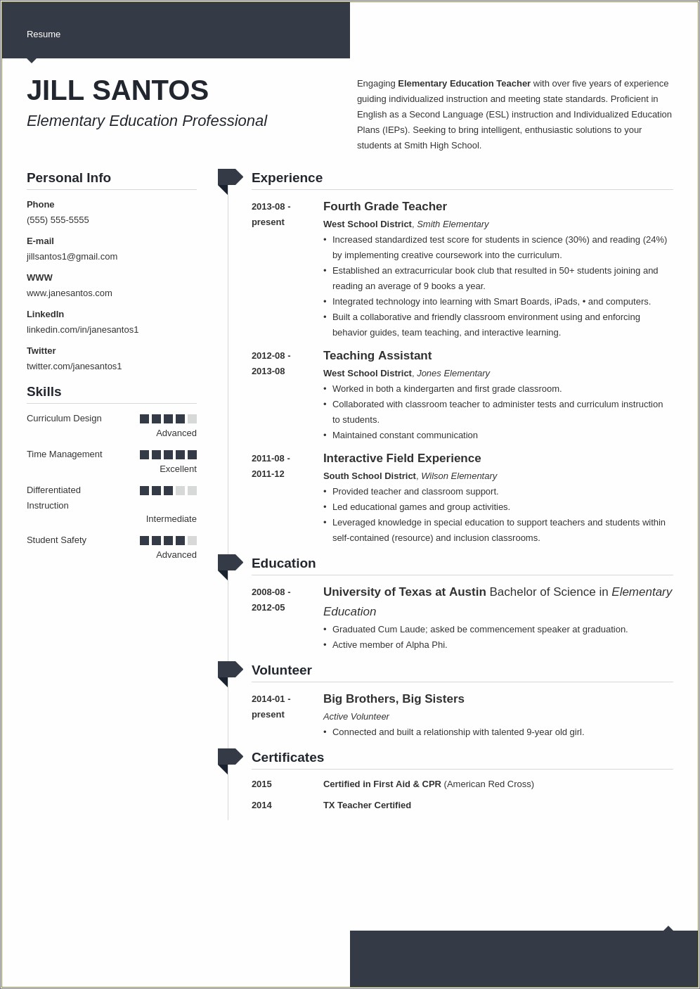 Sample Action Sentences For Teacher Resume