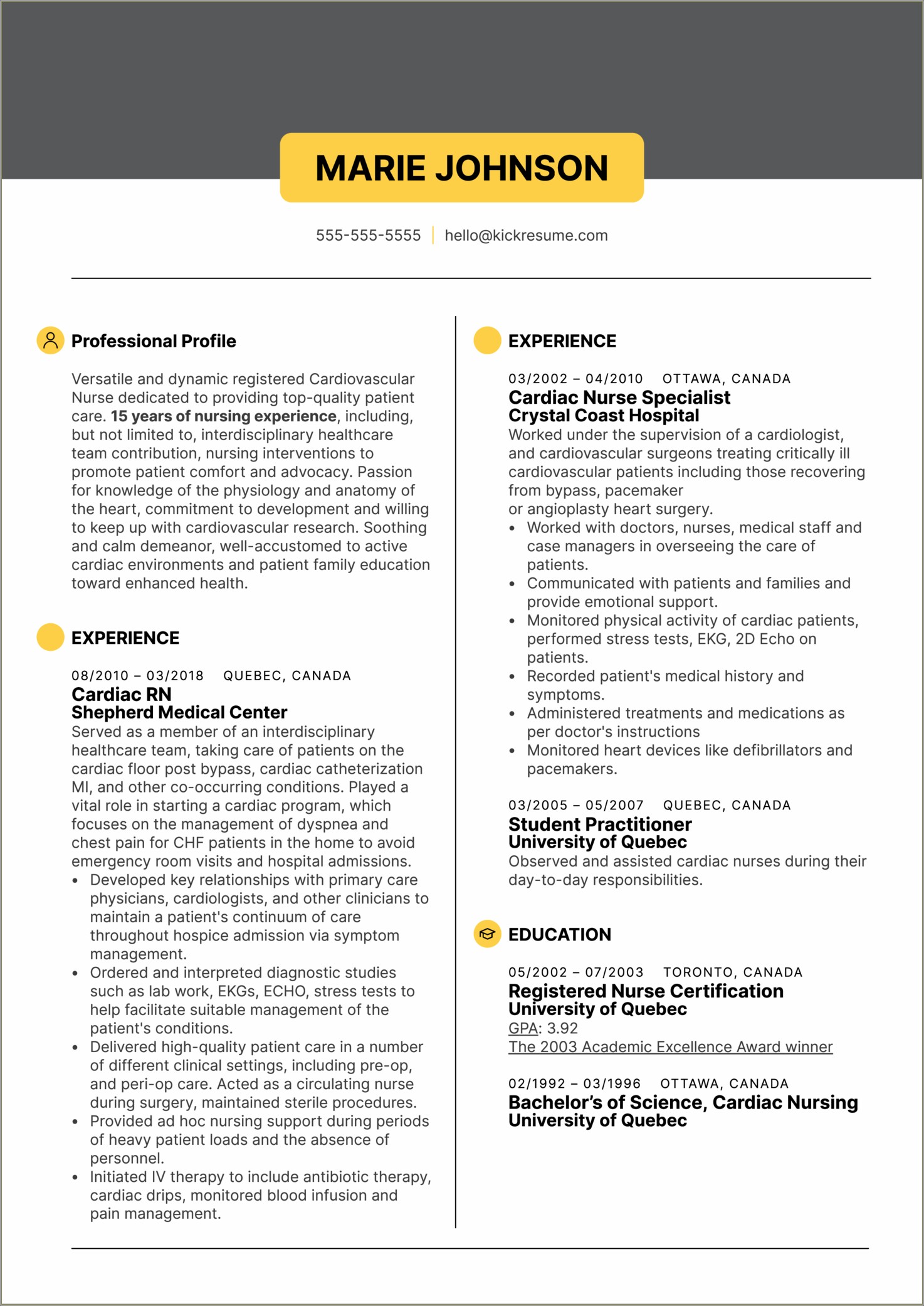 Sample Career Profile Resume For Nurses