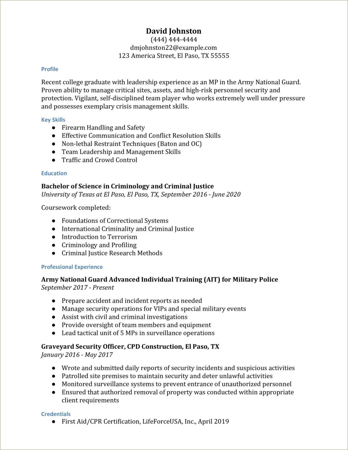 Sample Civilian Resume With Military Experience