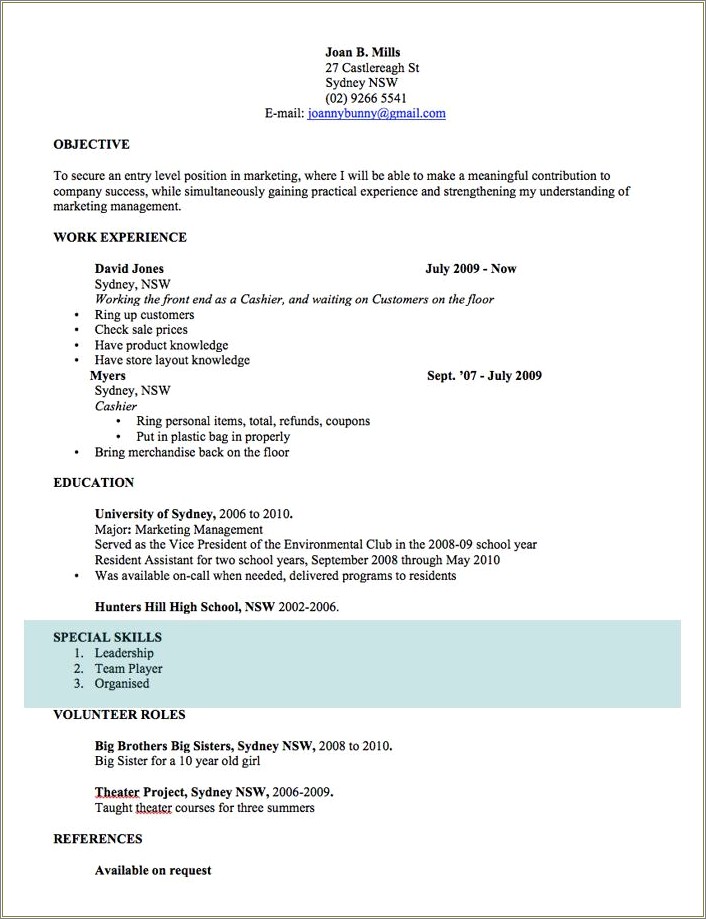 Sample College And High School Resume