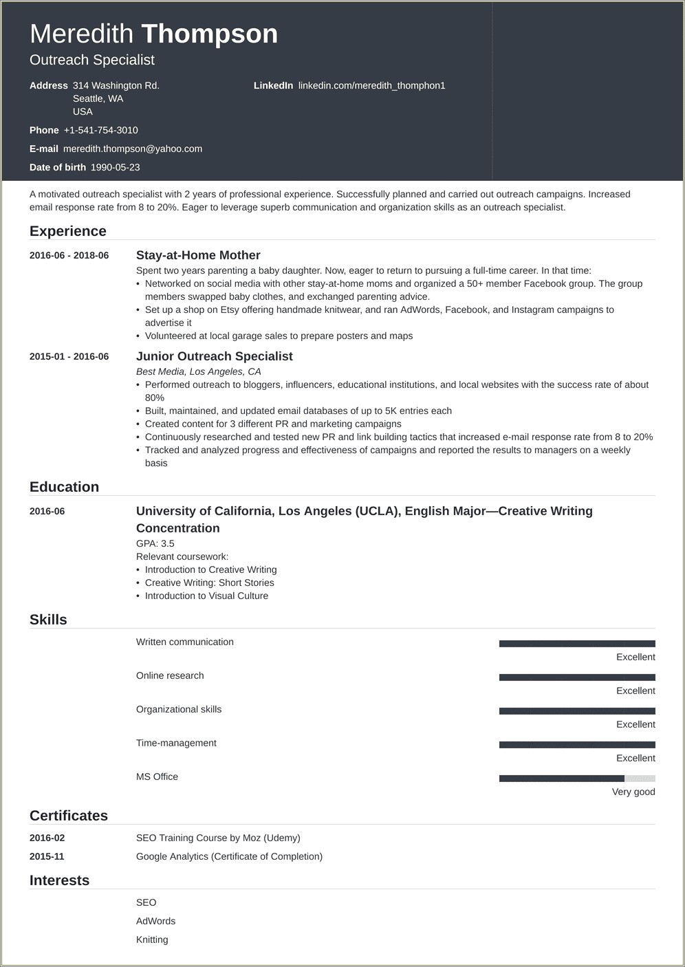 Sample Combination Resume For Stay At Home Mom