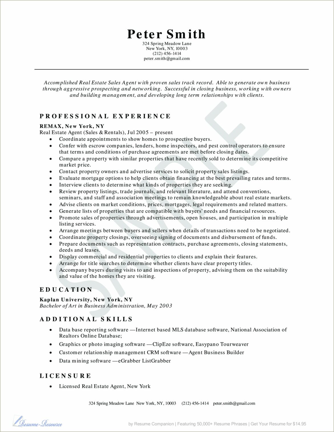 Sample Commercial Real Estate Broker Resume