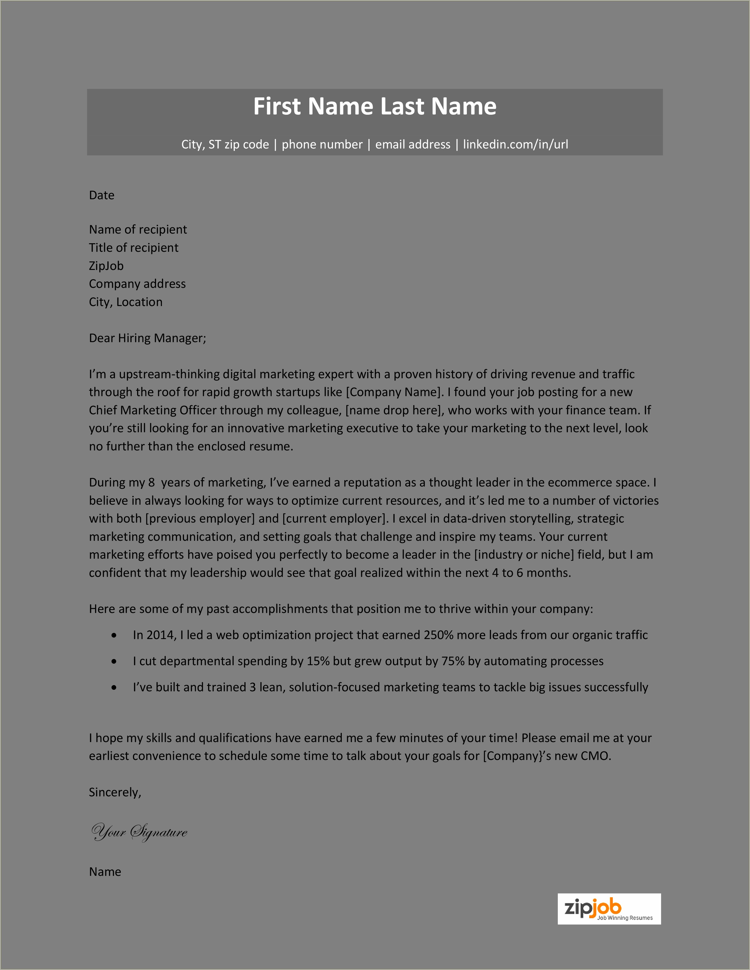Sample Cover Letter For It Director Resume