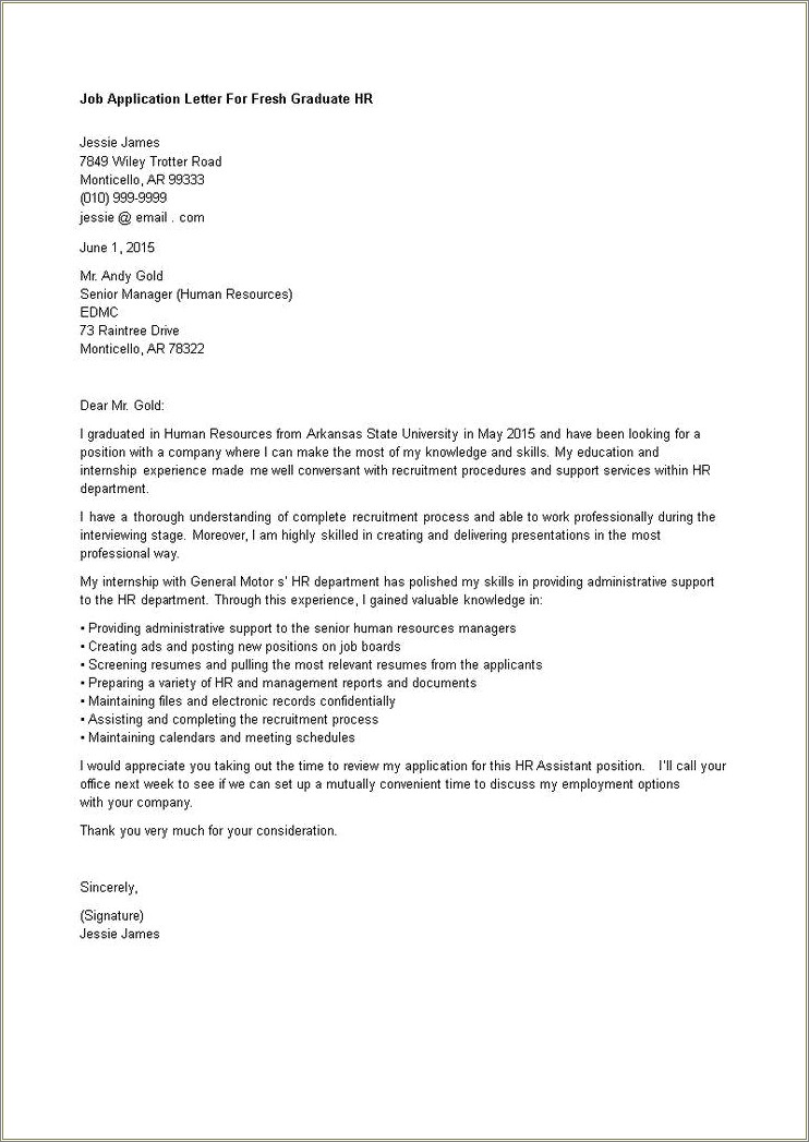 Sample Cover Letter For Job Resume 2015