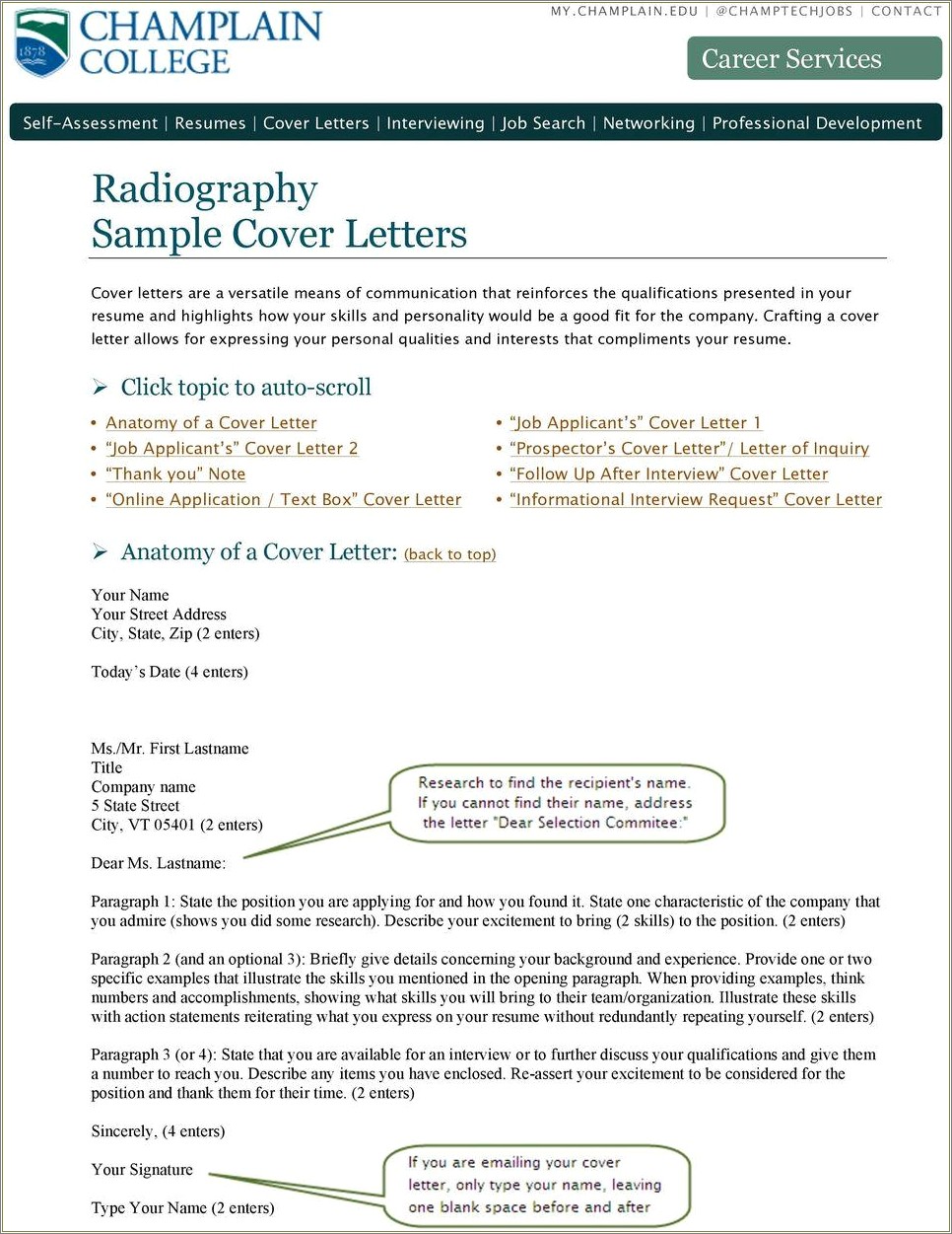 Sample Cover Letter For Radiographer Resume